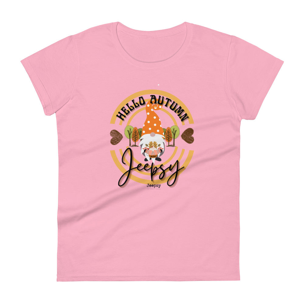 Jeepsy Hello Autumn fitted Pink Graphic T-shirt